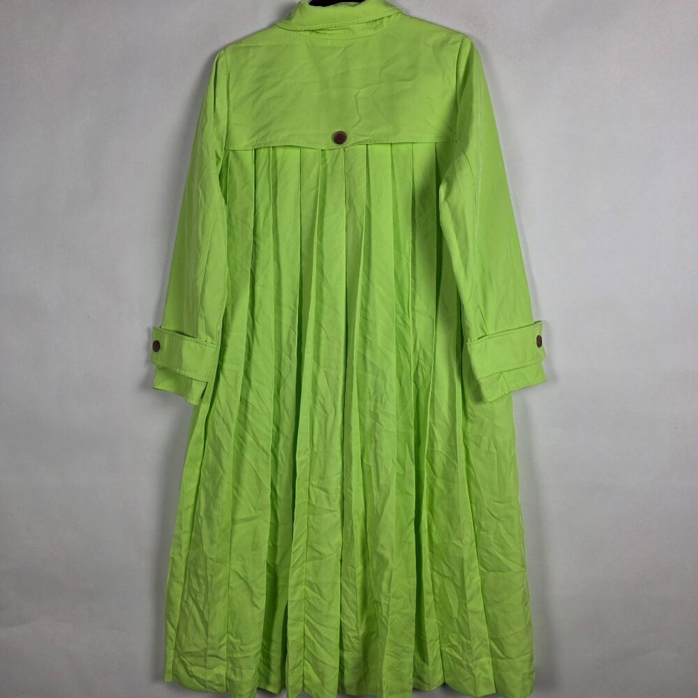 Alfani Pleated NWT Womens PM Petite Medium Long Sleeve Lime Green Trench Coat - Picture 2 of 7